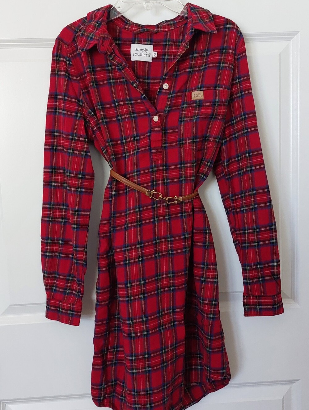 Cozy Simply Southern Red Tartan Plaid Tunic Shirt Dress
